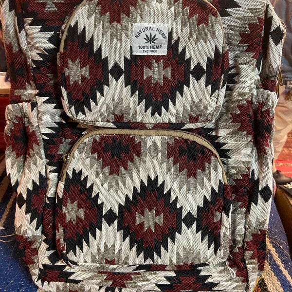 Hemp Backpack, Himalayan 100% Hemp Backpack, Boho Hippie Backpack made in Nepal, Vegan Backpack