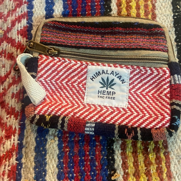 Hemp Coin Purse Wallet Pouch Inner Cotton Lining Two Zipper Pockets. Travel Bag Gift Gifts FAST SHIPPING! Himalayan hemp wallet