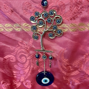 Turkish Tree of Life Evil Eye Amulet: Handmade Bohemian Wall Decor