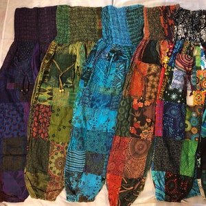 Patchwork Harem Pants with Pockets, Boho Hippie Cotton Pants, Women’s and mens Summer Lightweight Pants, Festival Pants
