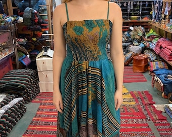 Boho Patchwork Cotton Sundress: Handmade Hippie Festival Dress
