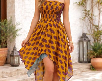 Boho Patchwork Cotton Sundress: Handmade Hippie Festival Dress