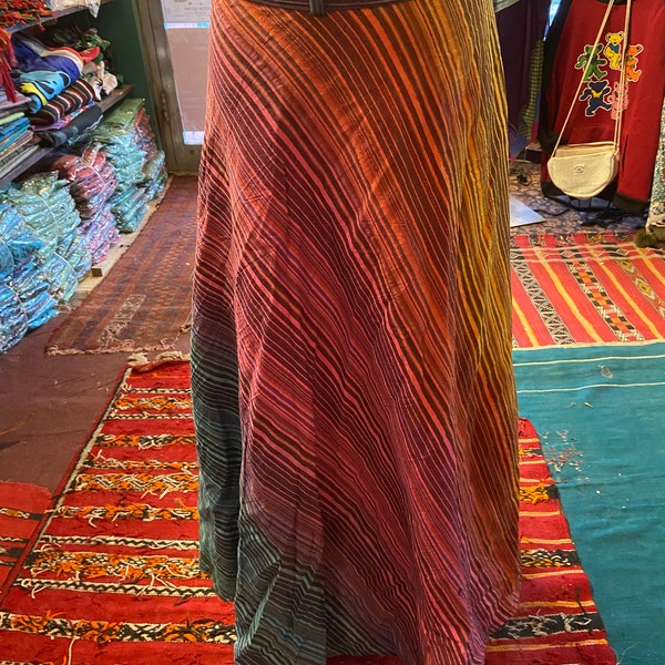 XL to 2X  long  Length Cotton Boho Wrap Skirt in   a Passionate Spring Poppies Color Blend 100% cotton wrap around skirt