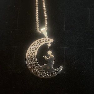 Islamic Muslim Devout Prayer Stainless Steel Necklace Moon Star Spiritual Islam Pendant Necklaces Jewelry For Men