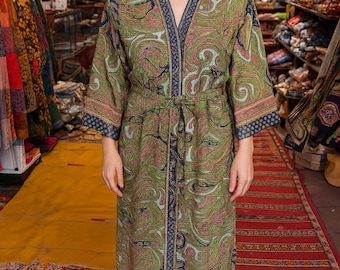 Men’s silk kimono Long silk kimono, Boho Lounge Dress, Dressing gown, Vintage Kimono with Belt, Christmas Gift, Gifts for Her gift for him