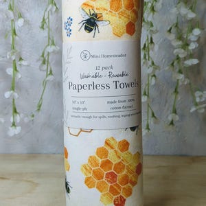 Bee Paperless Paper Towels l Unpaper towels l Set of 12 l reusable + washable