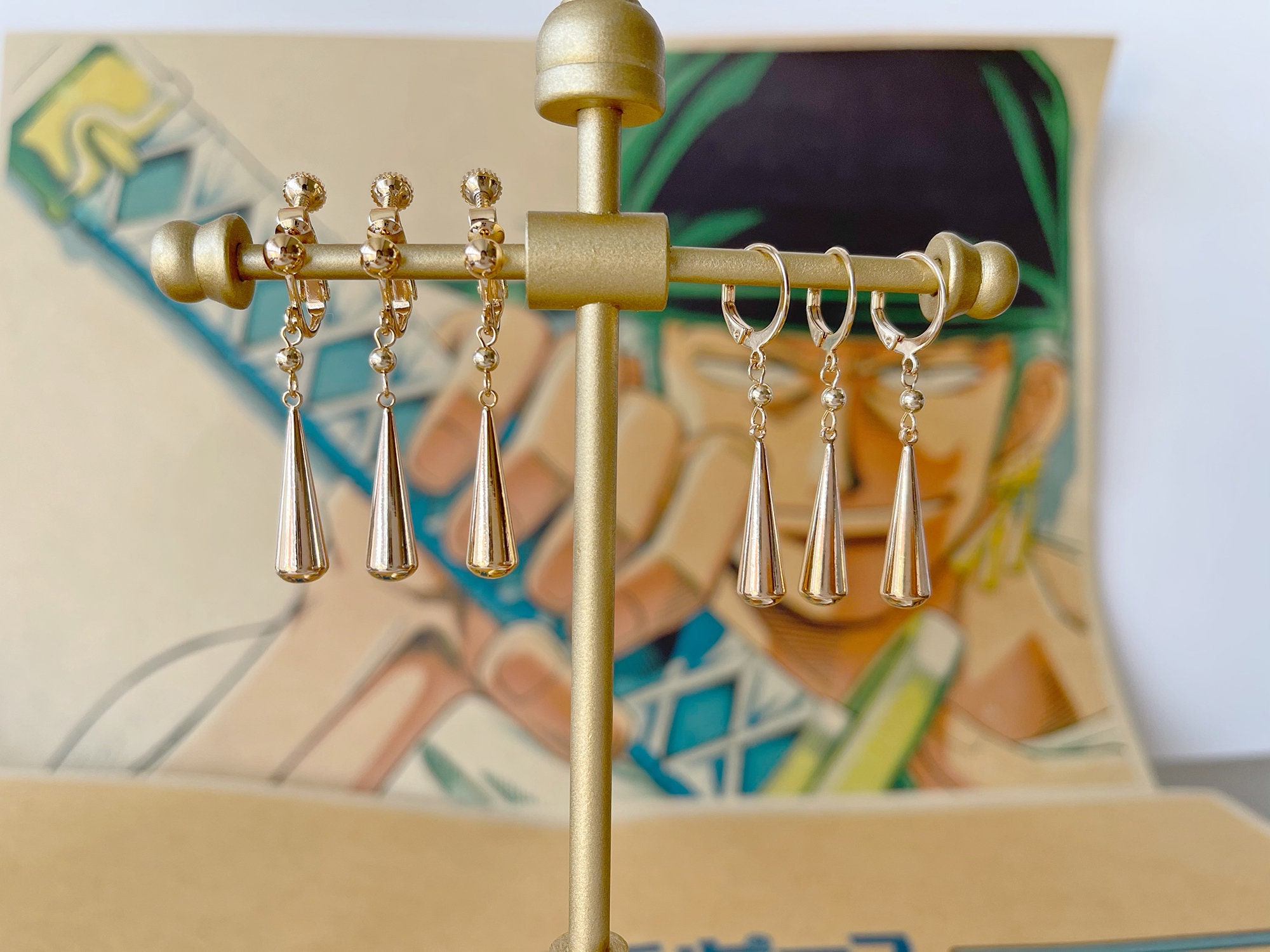Zoro Earrings, Zoro 14K Gold Earrings, Cosplay Earrings, Anime Earrin…