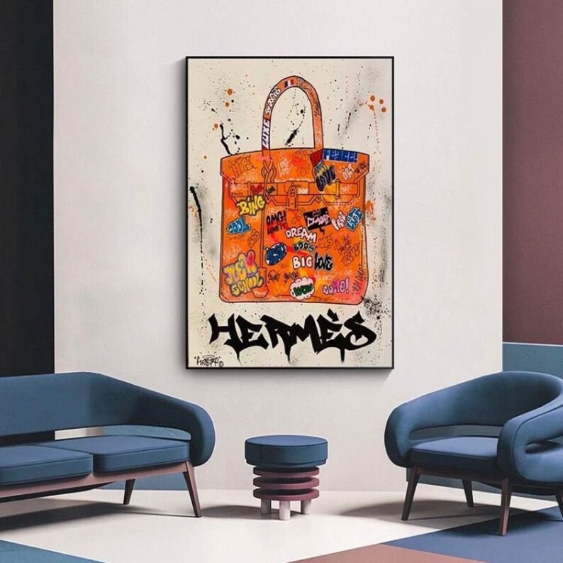 Graffiti Print Hermes Canvas Bag Street Art Fashion Wall Decor Fashion