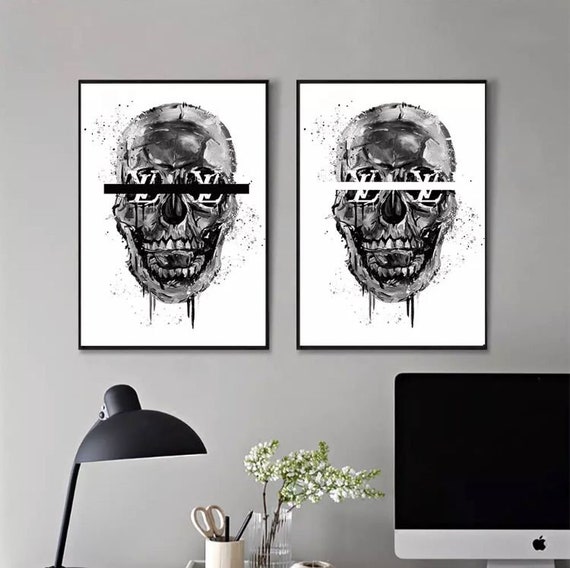 LV Skull Art Print Black and White Wall Decor Luxury Home 