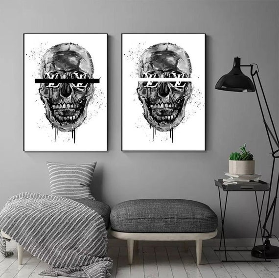 LV Skull Art Print Black and White Wall Decor Luxury Home 