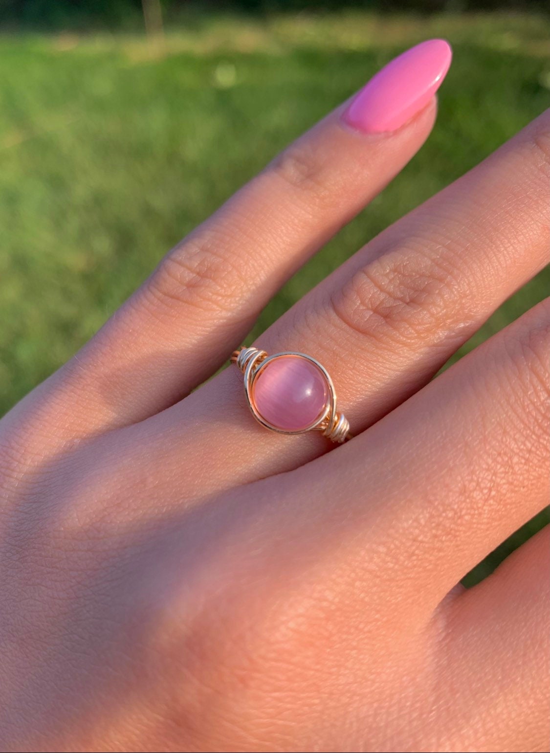 nff☆pink catseye ring Large Pink Cats Eye Ring - Etsy