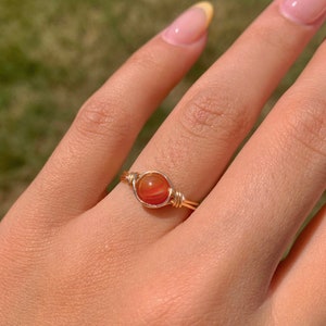 carnelian crystal ring | carnelian wire wrapped crystal ring