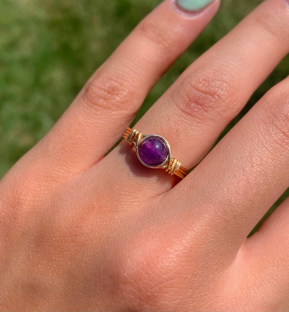 Amethyst wire ring deals