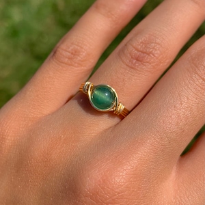 green aventurine wire wrapped crystal ring| green aventurine crystal ring|