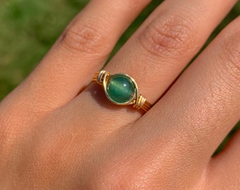 green aventurine wire wrapped crystal ring| green aventurine crystal ring|