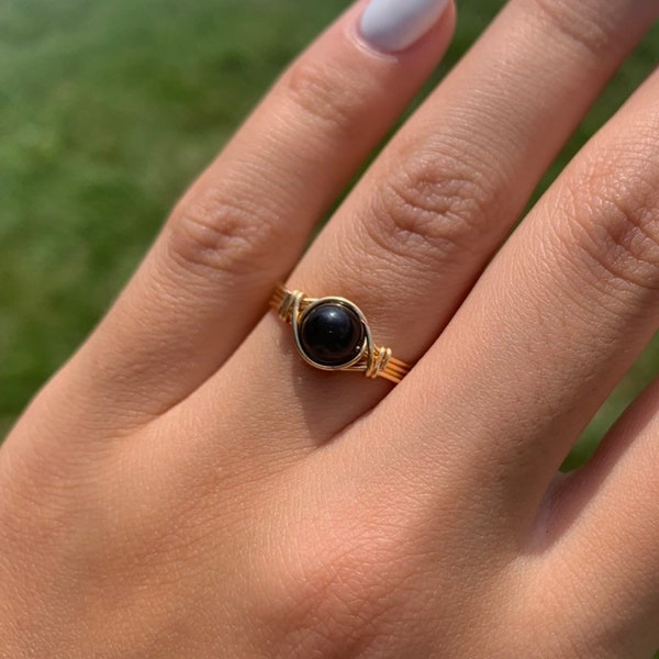 black onyx ring | black onyx wire wrapped ring