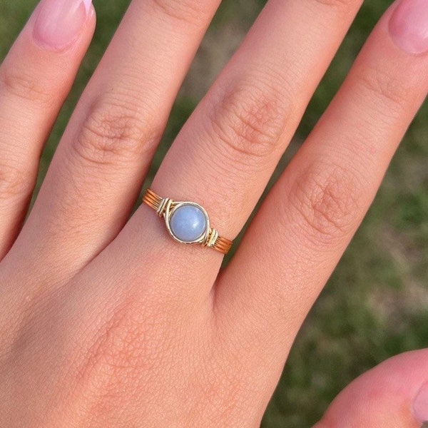 Angelite wire wrapped ring| AA grade Angelite ring