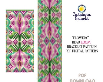 Loom Stitch Bracelet Pattern, Instant PDF Download, Loom Pattern, Loom Design, Loom Bracelet, "Flowery" Bead Loom