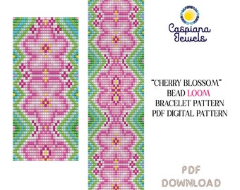 Loom Stitch Bracelet Pattern, Instant PDF Download, Loom Pattern, Loom Design, Loom Bracelet, "Cherry Blossom" Bead Loom