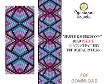 Odd Count Peyote Stitch Bracelet Pattern, Instant PDF Download, Peyote Design, Peyote Bracelet, "Simple Kaleidoscope" Bead Peyote Pattern