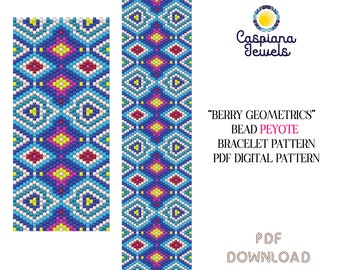 Odd Count Peyote Stitch Bracelet Pattern, Instant PDF Download, Peyote Design, Peyote Bracelet, "Berry Geometrics" Bead Peyote Pattern