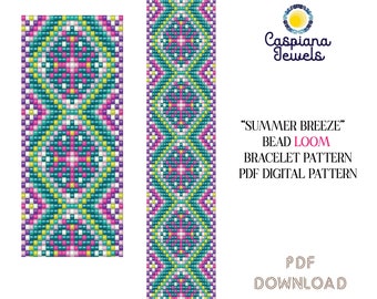 Loom Stitch Bracelet Pattern, Instant PDF Download, Loom Pattern, Loom Design, Loom Bracelet, "Summer Breeze" Bead Loom