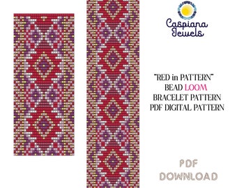 Loom Stitch Bracelet Pattern, Instant PDF Download, Loom Pattern, Loom Design, Loom Bracelet, "Red in Pattern" Bead Loom