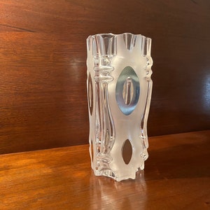 MCM Lalique Style Frosted Glass Vase with Sterling Silver Overlay