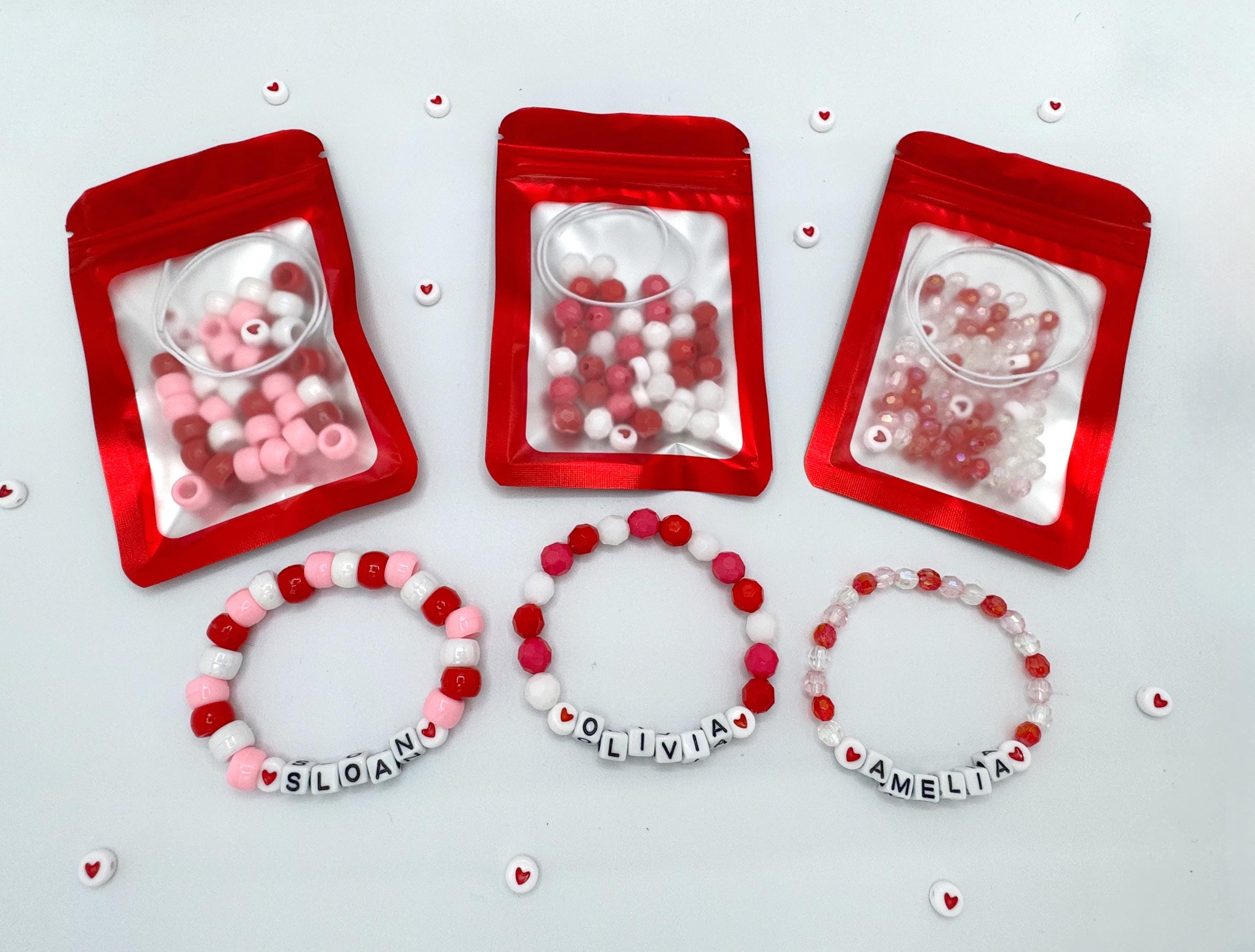 24 Beautiful Bead Crafts for Kids 8 Valentine DIY Bracelet Kit for Kid, Valentine Bead Craft Kit,…