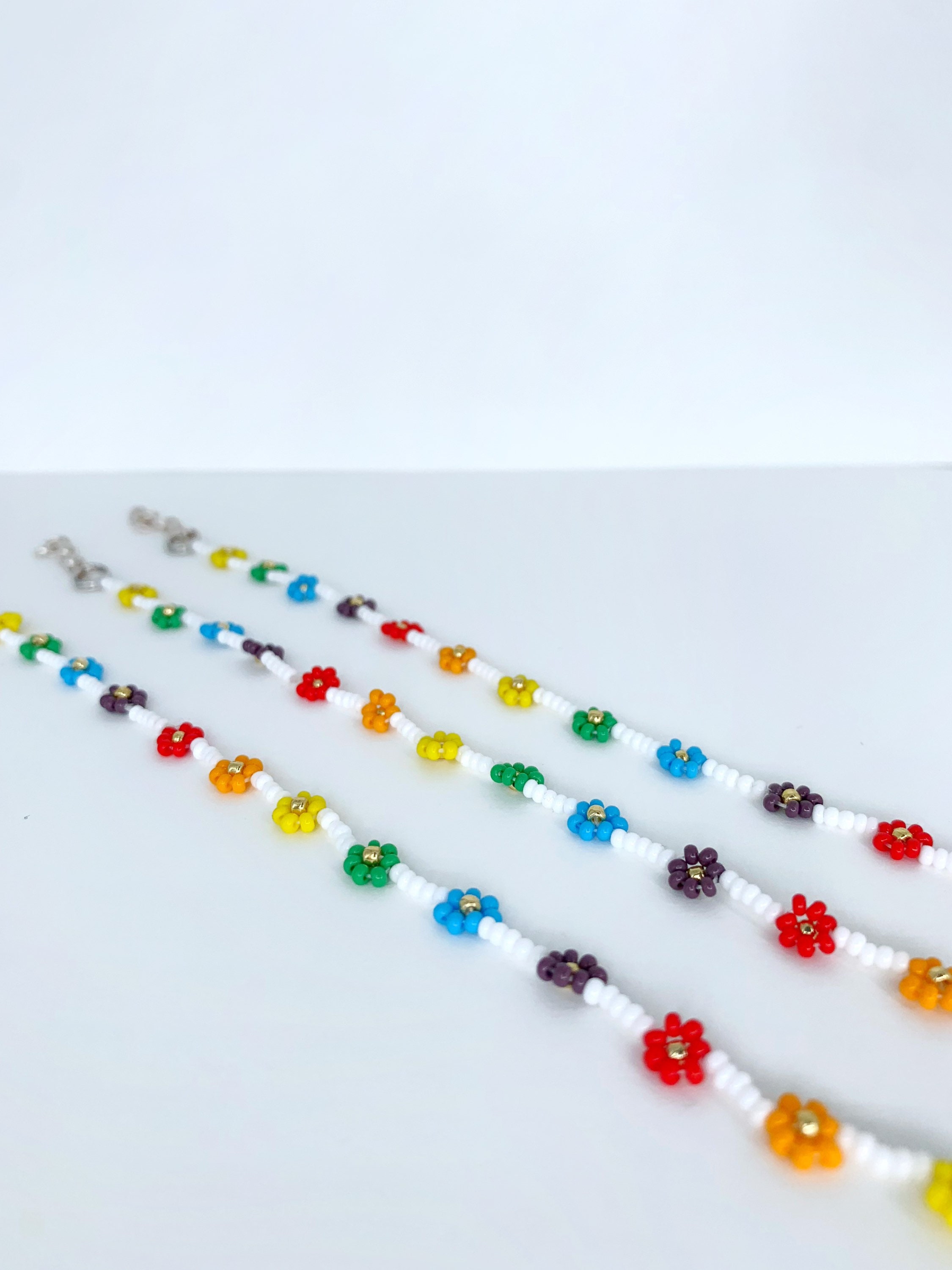 Rainbow Beaded Anklet Rainbow Daisy Anklet Rainbow Flower Etsy