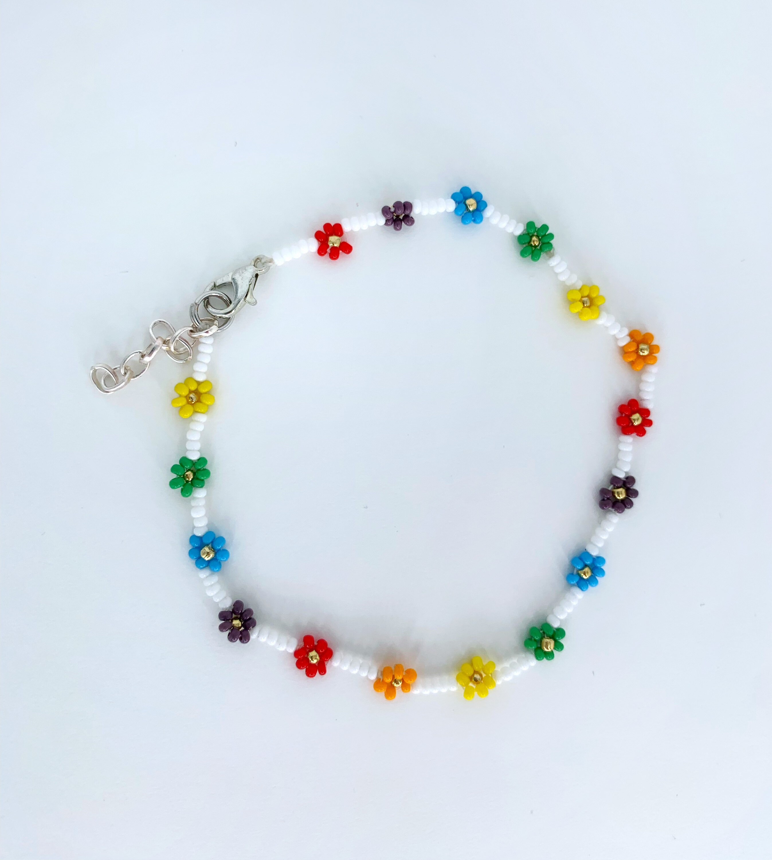 Rainbow Beaded Anklet Rainbow Daisy Anklet Rainbow Flower Etsy