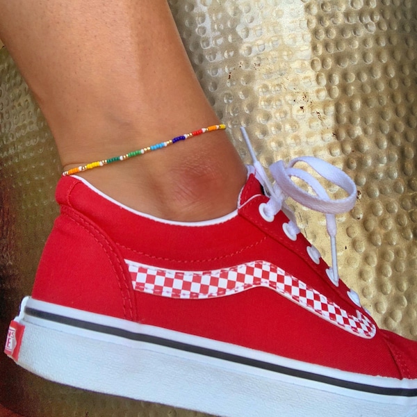 Rainbow Flower Pow Beaded Anklet