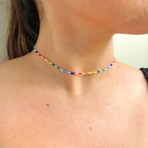Dainty rainbow necklace, Minimalist pride necklace, Beaded pride necklace, Beaded rainbow necklace, Pride gift, Simple LGBTQ necklace
