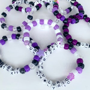Custom Friendship Bracelets, Personalized Rave Kandi, purple friendship bracelet favor, Custom concert bracelet, purple black kandi bracelet