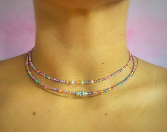 Personalized dainty layering necklace, Initial necklace, Initial bead necklace, Letter beaded necklace, cute dainty seed bead choker