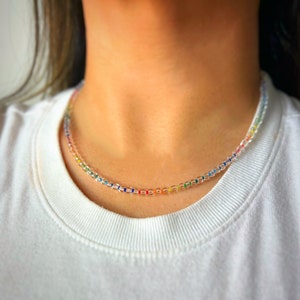 Dainty rainbow necklace, Minimalist pride necklace, Beaded pride necklace, Beaded rainbow necklace, Pride gift, Simple LGBTQ necklace