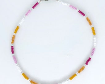 Lesbian Pride Anklet, Dainty Lesbian Flag Jewelry, Subtle lesbian pride ankle bracelet, Minimalist LQBTQ anklet, Delicate lesbian flag