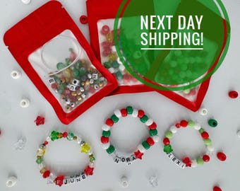 Christmas DIY Bracelet Kit for Kid, Holiday Bead Craft Kit, Personalized Name Bracelet, Custom Name Bracelet Activity, Cute Stocking Stuffer