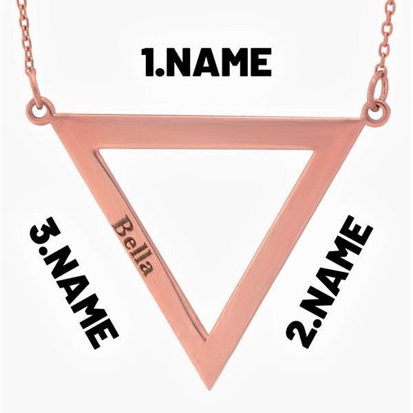 Personalized Triangle Necklace / Family Name Necklace / Teacher Gift Jewelry / Geometric Name Necklace /  3 Name Necklace / Jewelry For Mom