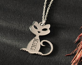 Custom Cat Figure Necklace / Dainty Cat Name Necklace / Cat Memorial Jewelry / Gift For Her Jewelry / Necklace For Mom / Necklace For Woman