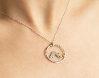 Silver Circle Necklace / Mountain Necklace / Wanderlust Necklace /Nature Pendant /Gift For Her Jewelry/Necklace For Mom / Necklace For Woman