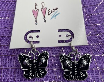 Black gothic butterfly earrings / handmade earrings/ skull earrings / skull jewelry