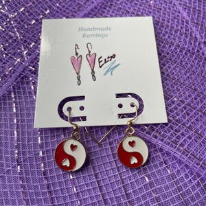 Red and White Ying Yang Earrings/ red circle earrings/ ying yang/ earrings / handmade jewelry