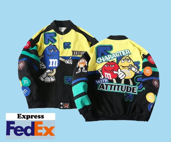 Custom M\u0026M Vintage Style Nascar Racing Jacket Collectable Embroidered ,y2k,t ,Vintage Racing Jacket,This Item Use Fedex Express