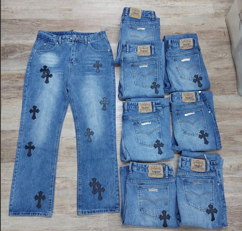 Vintage Unisex Blue Denim Jeans with Vintage  Detailing 550 style,NO ELASTICITY ,This item use FedEx Express,T-14 