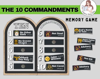 Ten Commandments Tablets Moses Exodus Memory Game Printable, Bible Educational Tool, Homeschool Sunday School, Kids Bible Craft Printable