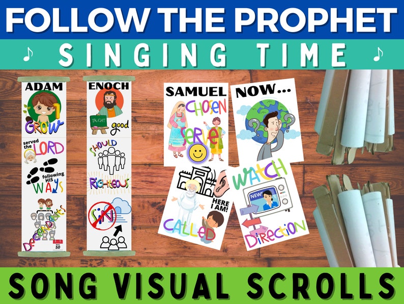 Follow the Prophet Song Scroll Visuals primary flip charts, lds primary song, primary music chorister leader, primary song activities image 1
