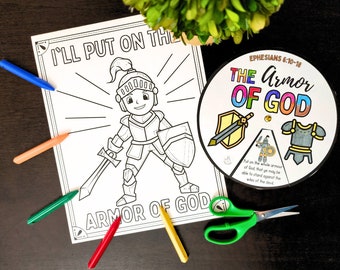 Armor of God Ephesians 6 Spinner Wheel and Coloring Page -  kids bible printable crafts - kids sunday school bible lesson, come follow me