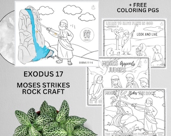 Kids Bible MOSES Printables: Moses Strikes Rock (Exod. 17) Craft - Lessons from Moses Coloring Pgs Exod. 17, 18, & Numbers 21 Snake Staff