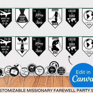 LDS Missionary Mission Call Farewell Party Kit: Banner & Cupcake Toppers (Missionary Decorations | Mission Party Kit | LDS MIssionary)